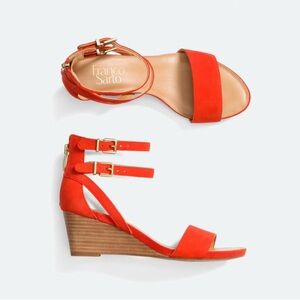Franco Sarto Danissa Orange Red Leather Wedge Sandals